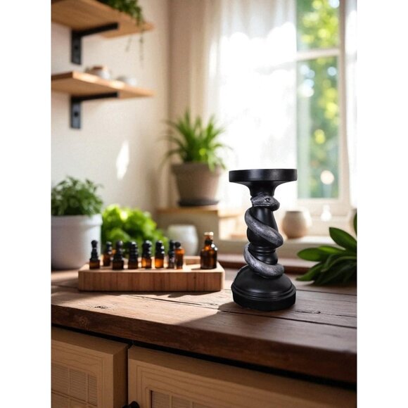 Black Snake Candle Holder Decorative Gothic Serpent Statue Home Decor Table Top - Picture 9 of 10